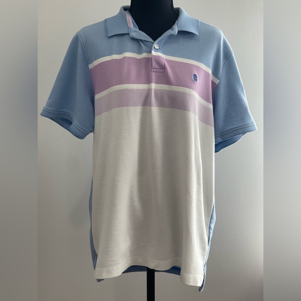 IZOD Advantage‎ Performance L Men's Blue and Pink Polo Shirt 382